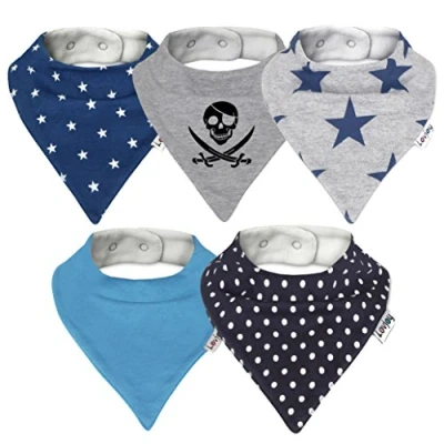 Afbeelding van Bandana Babyslabbetjes, 5 100% katoen, zacht en absorberend, met waterdichte voering, verstelbare slabbetjes, bandana, slabbetjes voor baby&#039;s, zuigelingen, peuters, jongens meisjes (Simply Blue)