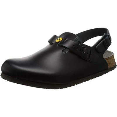 Afbeelding van BIRKENSTOCK Tokio leren klompen ESD, zwart.
