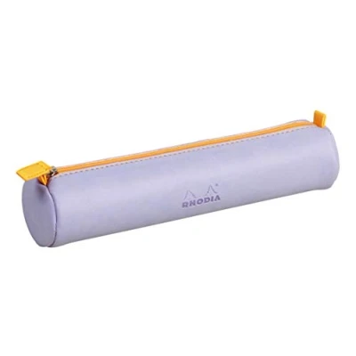 Afbeelding van RHODIA 318899C etui rond Rhodiarama Iris 21,5 x 5,5 cm echte naden oranje binnenkant jersey ivoor kunstleer opslag pennen, potloden, kleine benodigdheden