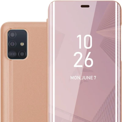 Afbeelding van Cadorabo Hoesje geschikt voor Samsung Galaxy A51 4G / M40s in KUNZIET ROZE Clear View Spiegel Beschermende Case met Tribunefunctie 360 Graden Bescherming Book Cover Etui