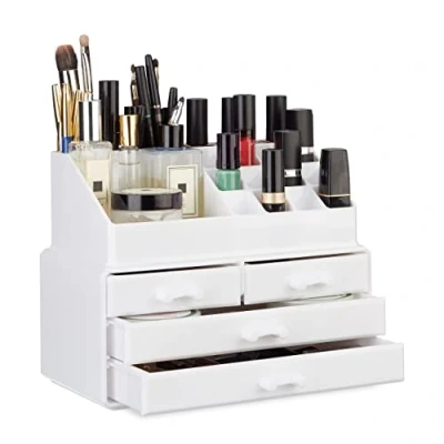 Afbeelding van Relaxdays Make up Organizer Tweedelig Cosmetica Opbergdoos Wit