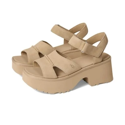 Afbeelding van UGG NEW Heights Ankle Strap Sandalen met plateauzool, Dames, Maat: 41, Mustard seed Veloursleer