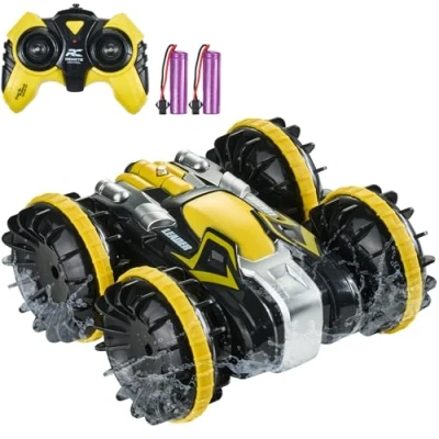 Image de VEVOR Voiture Télécommandée Amphibie 2,4 GHz 4WD Jouet RC Enfants Adultes Jaune