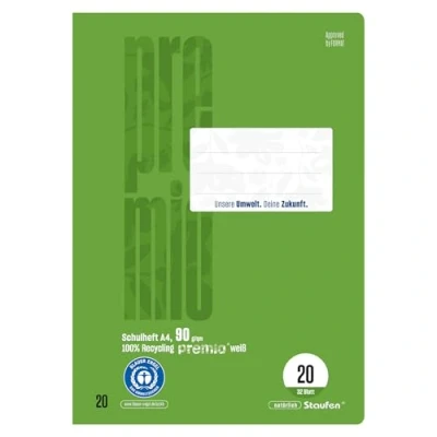 Afbeelding van Staufen Green Schoolschrift DIN A4, liniatuur 20 (blanco), 2 schriften met elk 32 vellen, gerecycled papier 90 g/m², afgeronde hoeken ter voorkoming van &quot;ezelsoren&quot;