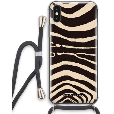 Afbeelding van Case Company® hoesje met Koord geschikt voor iPhone XS Arizona Zebra Telefoonhoesje Zwart Extra Bescherming aan alle Kanten en Over de Schermrand