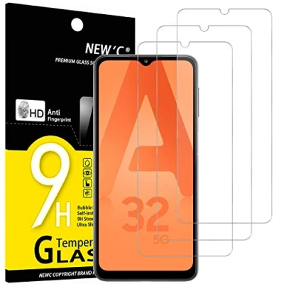 Afbeelding van NEW&#039;C Displaybeschermfolie van gehard glas voor Samsung Galaxy A32 5G (6,5 inch), krasbestendig, zonder luchtbellen, extreem robuust (0,33 mm HD ultra transparant), hardheid 9H, 3 stuks