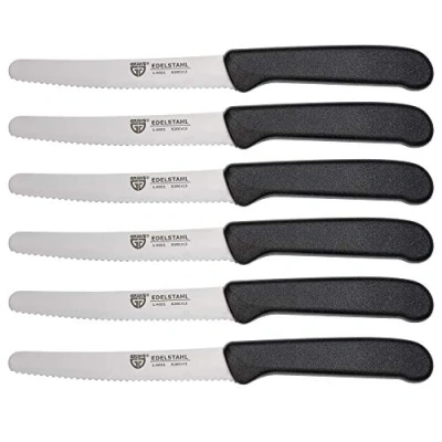 Afbeelding van GRÄWE Tafelmessen, 6 stuks, messenset om te snijden, set van broodmessen, ontbijtmessen met eenzijdig gekarteld lemmet, mes 21 cm, zwart