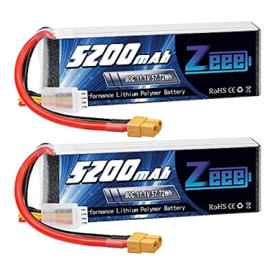 Afbeelding van Zeee 3S Lipo Batterij 5200 mAh 11,1 V 80 C RC accu met XT60 aansluiting voor FPV Racing Drones Racefiets Quadcopters Vliegtuig Helikopter Boot Auto (2 pakketten)