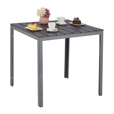 Afbeelding van Relaxdays table de jardin, HBT : 74 x 78 cm, balcon aspect bois, plastique, acier, terrasse carrée, grise