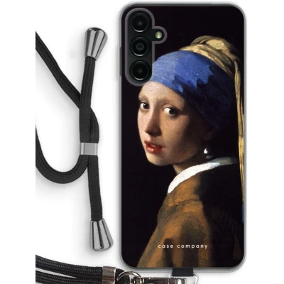 Afbeelding van Case Company® hoesje met Koord geschikt voor Samsung Galaxy A14 The Pearl Earring Telefoonhoesje Zwart Bescherming aan alle Kanten en Over de Schermrand