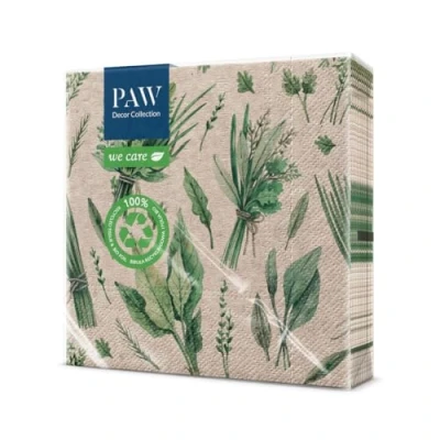 Afbeelding van PAW Gerecycleerde servetten, 3 laags (33 x 33 cm), 20 stuks, perfect voor verjaardagen, feesten, bruiloften, communies, vieringen I gerecyclede papieren servetten Herbal Picking