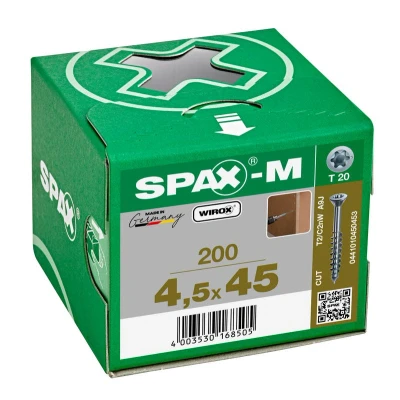 Afbeelding van Spax m MDF spaanplaatschroeven met boorpunt verzinkt T Star T20 deeldraad 4.5x45mm (per 200 stuks)