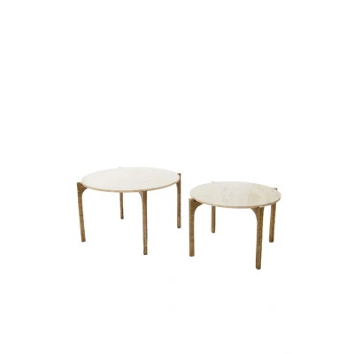 Afbeelding van Light &amp; Living Salontafel KANAE Ø76x44cm Bruin Set van 2
