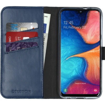 Afbeelding van Selencia Hoesje Geschikt voor Samsung Galaxy A20e Met Pasjeshouder Echt Lederen Bookcase Blauw