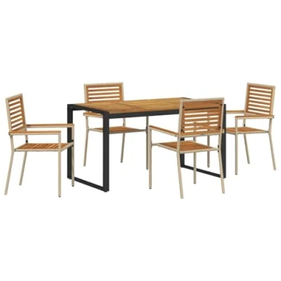 Afbeelding van vidaXL 5 delige tuinset Beige poly rattan met acacia