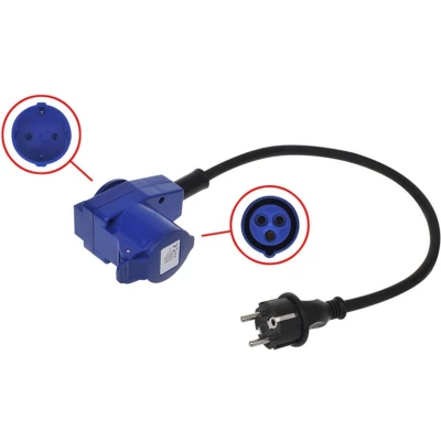 Afbeelding van Pro Plus Verloopkabel 40 cm 3 x 1.5 mm2 van Schuko Stekker naar Haakse CEE Contrastekker en Stopcontact