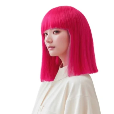 Afbeelding van Prettyland Event Damespruik, rechte snit, gemiddelde lengte, glad, hittebestendig, voor carnaval, roze magenta