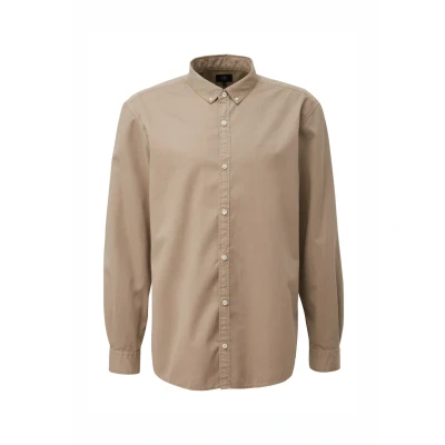 Afbeelding van QS Garment Washed MIT LOGO Overhemd, Heren, Maat: XL, Karamell
