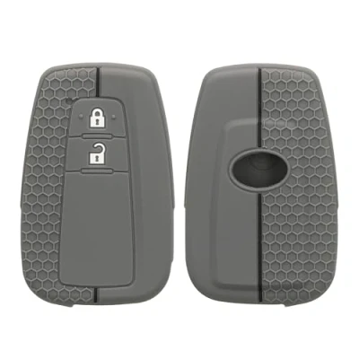 Afbeelding van kwmobile autosleutel hoesje geschikt voor Toyota 2 knops Smart Key hoes Siliconen behuizing Auto sleutel case met honingraat Sleuteletui in grijs / zwart