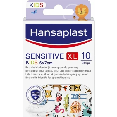 Afbeelding van Hansaplast Kids Sensitive XL Dieren pleisters Wondpleisters Wondverzorging Kinderen Grote Kinder Eilandpleister 6 x 7cm 10 Stuks