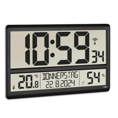 Afbeelding van TFA Dostmann 60.4520.01 Wandklok Zendergestuurd 360 mm x 28 235 Zwart Groot display