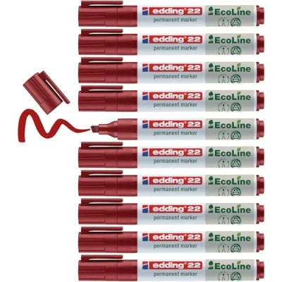 Afbeelding van edding 22 EcoLine Permanente Marker, Beitelvormige Punt, 1 5 mm, Rood (pak 10 stuks)