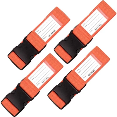 Afbeelding van OW Travel Bagageriemen voor Koffers (Oranje: 4 stuks) Goed zichtbare stevige Kofferbanden met bagagelabels. Reiskoffer riemen. Bagageriem Kofferband reis riem Kofferbagage. Tas band Kofferriem