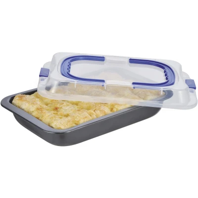 Afbeelding van Haushalt International taartvorm met deksel en draaggreep, 36 x 23 4,5 cm, antiaanbaklaag