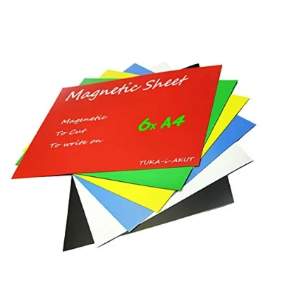 Afbeelding van TUKA TKD9040 6 x A4 magneetfolie om op maat te snijden, beschrijfbaar en wisbaar, magnetische folie, flexibele magneetplaat, voor whiteboard, magnetisch etiket, poster, stuks in kleuren