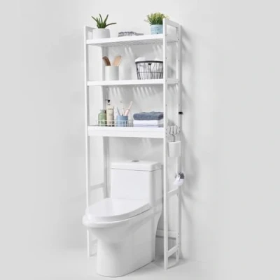 Image de VEVOR Étagère WC Meuble de Rangement au dessus des Toilettes à 3 Niveaux Blanc