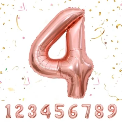 Afbeelding van Ballonnen verjaardag 4 jaar roségoud 101 cm ballon nummer verjaardagsdecoratie vliegen met helium
