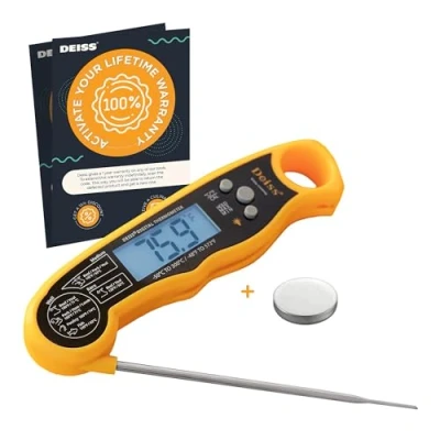 Afbeelding van Deiss PRO Digitale keukenthermometer, temperatuursensor, opvouwbaar, met led display, achtergrondverlichting, kookthermometer voor vlees, biefstuk, olie, melk, varken, gevogelte, vis, barbecue