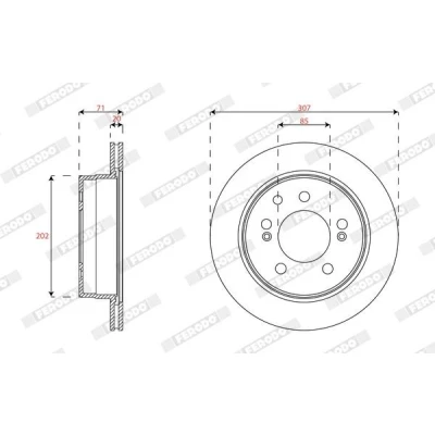Afbeelding van FERODO DDF1772 Remschijf 307 20 5 130 Geventileerd Geolied Zonder schroeven SSANGYONG: Rexton W, / 2