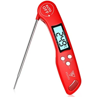 Afbeelding van Digitale Braadthermometer,Keukenthermometer Vleesthermometer Grillthermometer,Thermometer met 3s Directe Uitlezing,Opvouwbare Lange Sonde en LCD scherm,voor Keuken,Grill,BBQ Rood