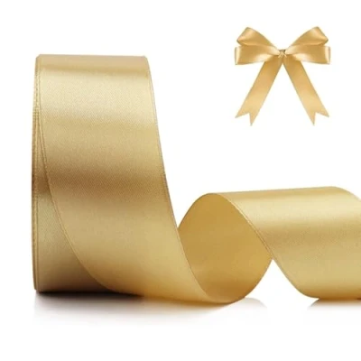 Afbeelding van satijnen lint goud 4 cm voor jurk, bruiloft, doop en verjaardag, decoratief lint, geschenkverpakking, 22,8 m
