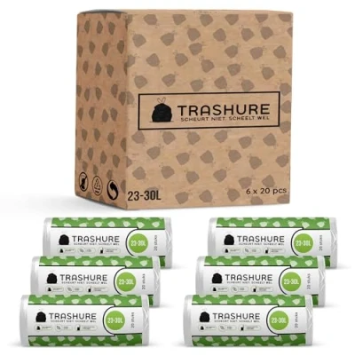 Afbeelding van Trashure Vuilniszakken Code G 23 30L Geschikt voor Brabantia prullenbak 6 rollen x 20 stuks Extra sterk