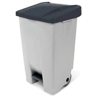 Afbeelding van Pedaalemmer met wieltjes, inhoud 80 liter, H x D 740 490 420 mm, behuizing grijs, deksel zwart