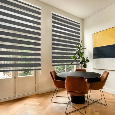 Afbeelding van Blindecor rolgordijn Lira, dag/nacht, dubbellaagse stof, kleur antracietgrijs, zebra, 160 x 250 cm (b h), afmeting van de stof 157 245 Stijlvolle rolgordijnen stof.