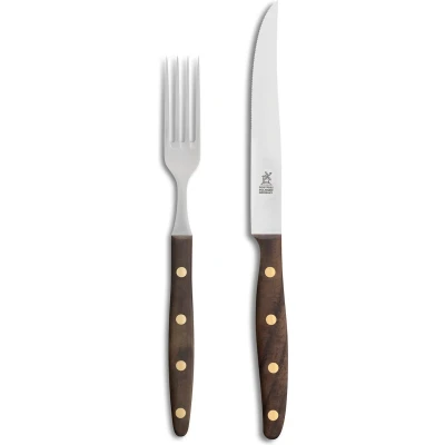 Afbeelding van Robert Herder Windmühle Steakvork en Steakmes RVS Fijne Kartel Lemmet 12.5 cm Heft Walnotenhout