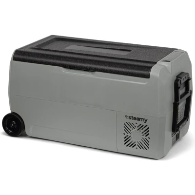 Afbeelding van Steamy E Dual Zone Roller Elektrische Compressor Koelbox Op Wielen 32 liter 12V en 230V voor auto camping Grijs