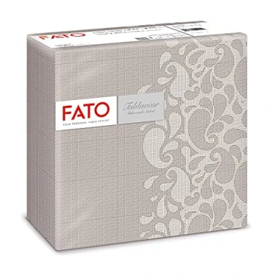 Afbeelding van Fato Droge papieren servetten, Airlaid, stofeffect, pak van 50 afmeting 40 x cm, in 4 gevouwen, Taupe druppel motief
