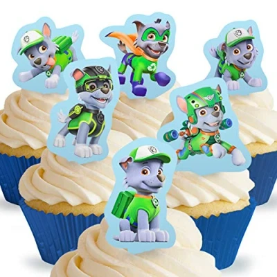 Afbeelding van Set van 12 voorgesneden eetbare taartdecoraties Paw Patrol Rocky