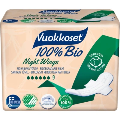 Afbeelding van Vuokkoset Bio Maandverband Night Wings 9 stuks