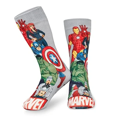 Afbeelding van Marvel Superhelden knuffelsokken voor heren, met ABS stoppernoppen en sherpa fleecevoering, grijs Aop, Eén maat
