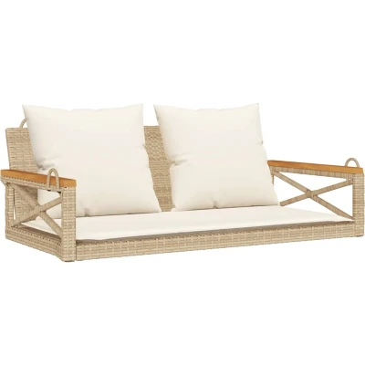 Afbeelding van Schommelbank met kussens 109x62x40 cm poly rattan beige