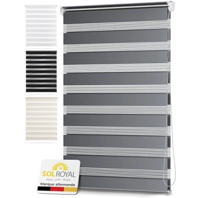 Afbeelding van Sol Royal Store Enrouleur Double DL2 Jour Nuit sans Percage 110x150 cm Occultant Stores intérieures Protection solaire et visuelle Fenetre Gris