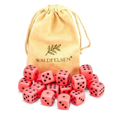 Afbeelding van Waldfelsen® Lot de 6, 12, 20, 30 ou 50 dés haute qualité la marque Taille standard 16 mm Cube acrylique Bouton jeu Dice 6 côtés Accessoires avec sac en tissu (rose, 20