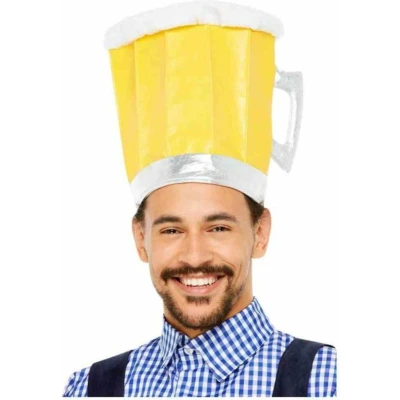 Afbeelding van oktoberfest bier hoed / festival hoofddeksel bierpul geel voor volwassenen