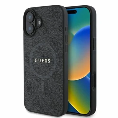 Afbeelding van Guess 4G Ring Classic Logo Hoesje Geschikt voor iPhone 16 Back Cover Compatibel met MagSafe Zwart