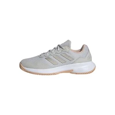 Afbeelding van adidas Performance Gamecourt 2 Tennisschoenen voor alle ondergronden, Dames, Maat: 41 1/3, Grey one/cyber metallic/powder coral Textiel/ synthetisch